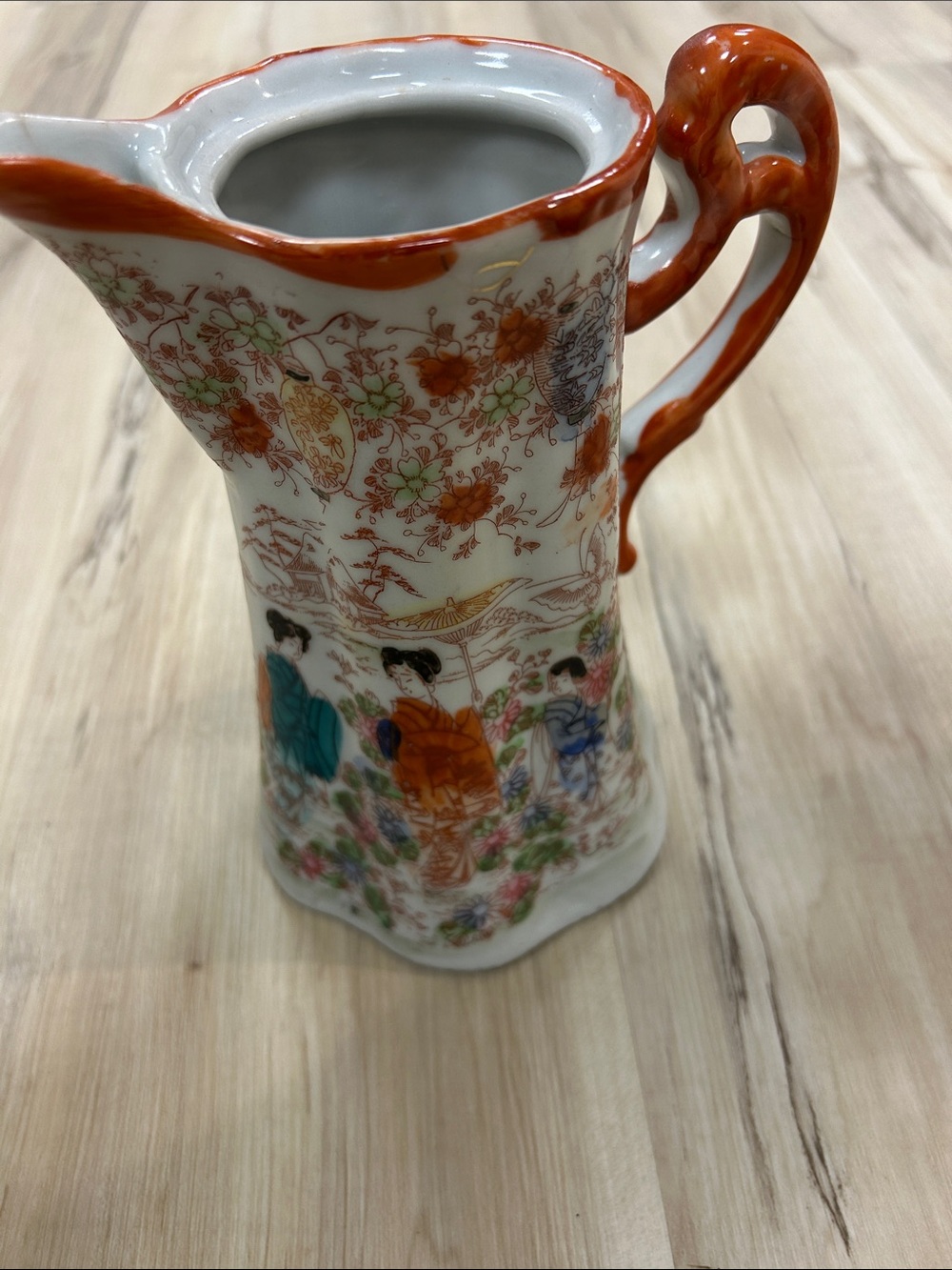 Porcelain Decorative Pitcher - Orange and Teal Home Art image 2